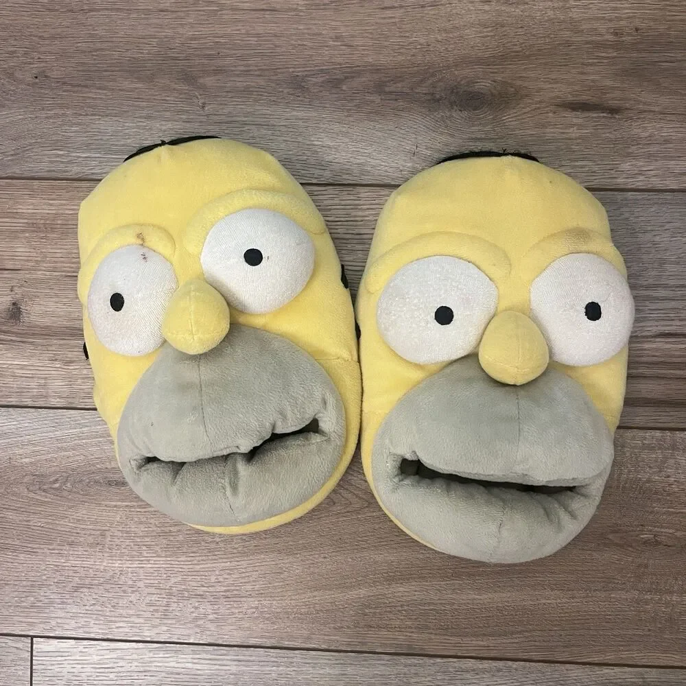 2007 The Simpsons Homer Simpson Yellow Plush Slippers Adult Medium 9-10